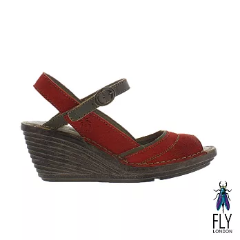 Fly London(女) Gami 魚口描邊真皮楔型高跟涼鞋 -EU36咖邊紅
