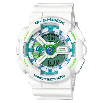 CASIO G-Shock 夏日風情雙顯電子錶(白/湖水綠 GA-110WG-7A)