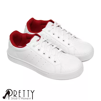 【Pretty】直條孔洞綁帶休閒鞋JP24白紅色