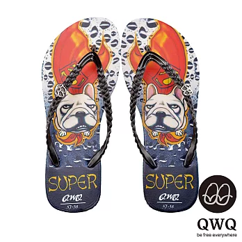 QWQ夾拖的創意(女) - 狗狗塗鴨 Super Dog夾腳拖鞋 -EU35棒棒黑