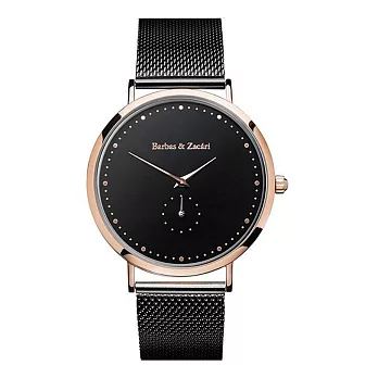 Barbas&Zacári澳大利亞精品手錶 千年系列 黑色金屬錶帶 玫瑰金錶框 黑色錶盤43mm