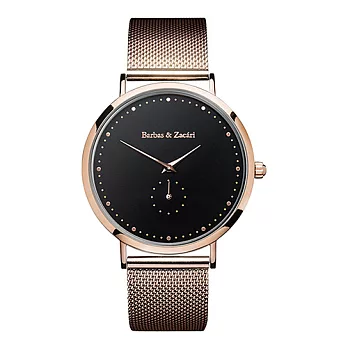 Barbas&Zacári澳大利亞精品手錶 千年系列 玫瑰金色金屬錶帶/錶框 黑色錶盤43mm
