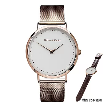 Barbas&Zacári澳大利亞精品手錶 時刻收藏系列 玫瑰金色金屬錶帶/錶框 白色錶盤43mm
