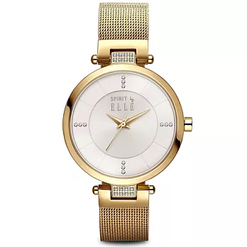 ELLE 典雅簡約晶鑽米蘭時尚腕錶-白X金/33mm白x金
