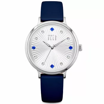 ELLE 無限魅力晶鑽皮革時尚腕錶-銀/深藍/38mm銀x深藍