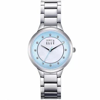 ELLE 時尚晶鑽不繡鋼時尚腕錶-藍色x白色 /34mm藍x白