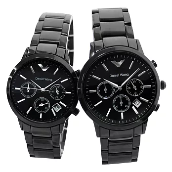 Daniel Wang DW-3170 低調時尚三眼日期窗口設計鐵帶錶- 黑色大型
