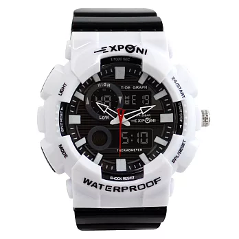 EXPONI 3187 玩酷炫色流行運動電子指針雙顯手錶黑白