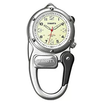 美國DAKOTA 迷你掛勾系列 微光軍事撥號米色錶盤銀色框登山錶 銀色掛錶/40mm
