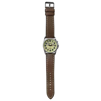 美國DAKOTA 棕色皮革淺色錶盤銀框休閒真皮手錶腕錶/38mm