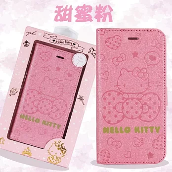 【Hello Kitty】iPhone 6/6s (4.7吋) 立體壓印側掀蓋式皮套- 蝴蝶結(甜蜜粉)