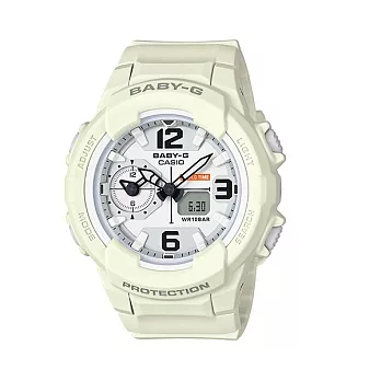 BABY-G 剛中帶柔的時尚中性風運動休閒腕錶-米白-BGA-230-7B2