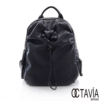 OCTAVIA - 超軟袋鼠抱包款 水洗皮束口袋後背包 -大心黑