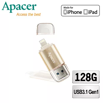 Apacer宇瞻 AH190 128GB Lightning/USB 3.1雙介面OTG高速隨身碟送Genius K5 闇夜天王蠍電競鍵盤-黑 (K5-BK)香檳金