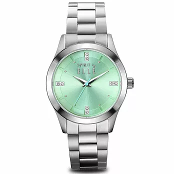 ELLE 晶鑽不鏽鋼時尚尖端腕錶-森林綠/30mm