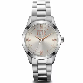 ELLE 晶鑽不鏽鋼時尚尖端腕錶-淡金/30mm