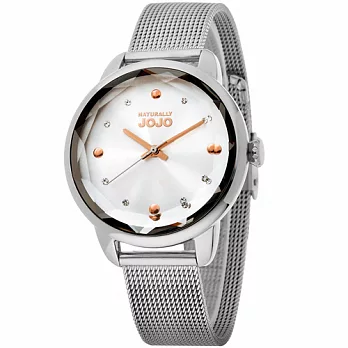 NATURALLY JOJO 幾何流行晶鑽米蘭時尚腕錶-銀/32mm