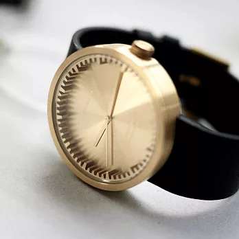 LEFF amsterdam｜tube北歐工業齒輪設計真皮腕錶 (黃銅、黑色皮帶)