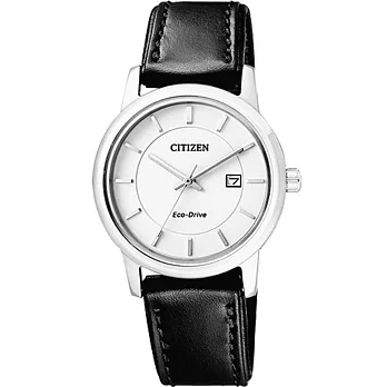 CITIZEN 極簡優雅光動能時尚腕錶(皮帶款-銀白/小)-EW1560-06A