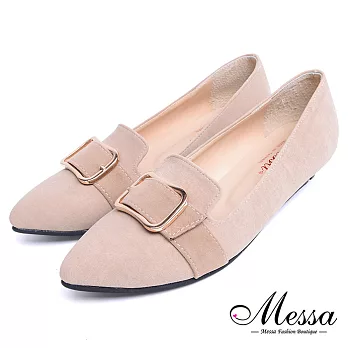 【Messa米莎專櫃女鞋】MIT都會時尚金屬飾釦內真皮尖頭低跟包鞋-棕色EU35棕色