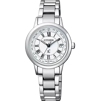 CITIZEN XC 雪白的櫻花季電波時尚優質女性腕錶-白-EC1140-51A