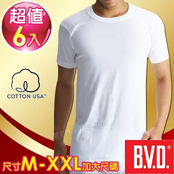 BVD 美國棉優質圓領短袖衫(6件組)尺寸M-XXL加大尺碼-台灣製造M白色