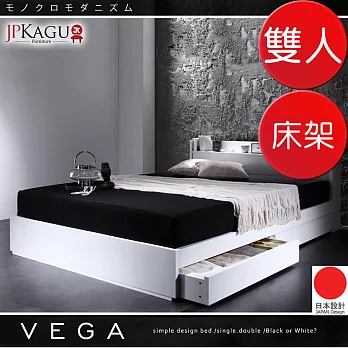 JP Kagu 台灣尺寸附床頭櫃與插座抽屜收納床架-雙人5尺(二色)白色