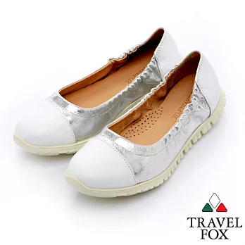 Travel Fox 金屬拼接質感娃娃鞋-917312-(白-007)(女)EU36白色