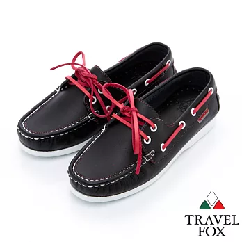 Travel Fox 亮彩經典帆船鞋-917327-(黑紅-149)(女)EU35黑紅色
