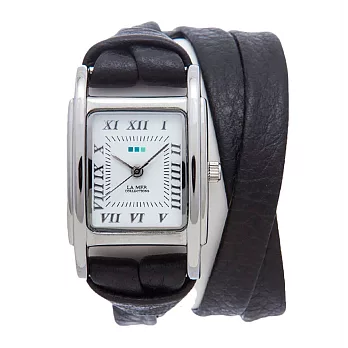 La Mer Collections 美國精品手錶手鍊 黑色雙條皮革錶帶銀色錶框23mm