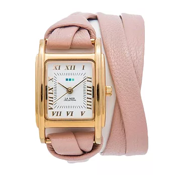 La Mer Collections 美國精品手錶手鍊 粉色雙條皮革錶帶金色錶框23mm
