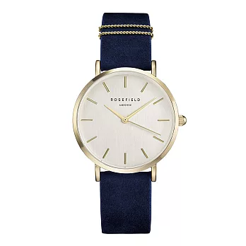 ROSEFIELD紐約精品手錶 The West Village系列 深藍天鵝絨錶帶 金色錶框 白色錶盤33mm