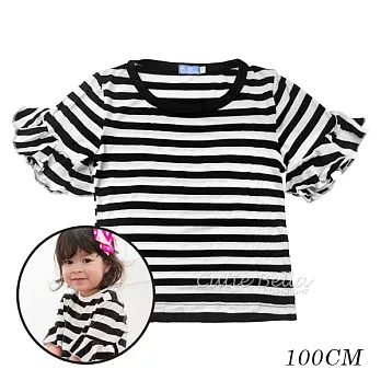Cutie Bella荷葉袖圓領條紋上衣/T恤-黑白條紋 Black/White(100CM)