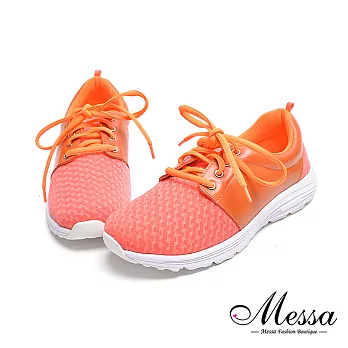​【Messa米莎專櫃女鞋】MIT全牛皮真皮拼接網面慢跑休閒鞋-橘色EU35橘色