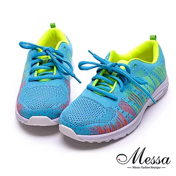 【Messa米莎專櫃女鞋】MIT舒適編織鞋面內羊皮運動休閒鞋-藍色EU35藍色