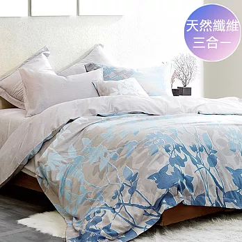 【eyah宜雅】天然木漿纖維棉麻三合一舒適雙人特大兩用被床包組-悠海藍
