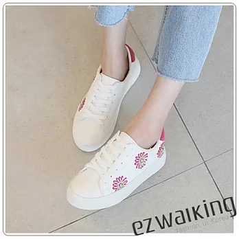 ezwalking{韓國女鞋}亮片小雛菊綁帶休閒運動鞋-2色粉、黑