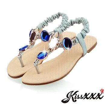 【KissXXX】波西米亞華麗寶石風甜美平底涼鞋(預購)EU34藍