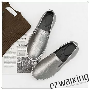 ezwalking{韓國女鞋}荔枝壓紋單色便鞋-5色黑、白、灰、銀、米