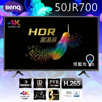 BenQ 50吋 4K HDR護眼黑湛屏聯網液晶顯示器+視訊盒(50JR700)＊送台灣三洋14吋微電腦遙控立扇