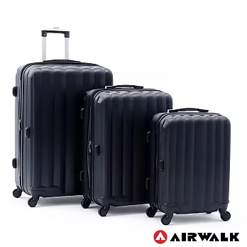 AIRWALK LUGGAGE -海岸線系列 BoBo經濟款ABS硬殼拉鍊20+24+28吋三件組行李箱 - 黑水黑