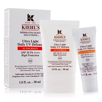 KIEHLS 契爾氏 集高效清爽UV防護乳SPF50/PA++++(30ml)+集高效清爽UV防護乳(5ml)-百貨公司貨