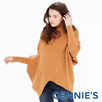 【Gennies專櫃】Gennies系列-菱形設計厚針織連袖縮口長上衣-卡其