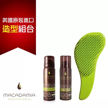 Macadamia Professional 瑪卡奇蹟油 強力定型霧50ml+奇蹟滋活乾洗髮 67ml+瑪卡順髮梳