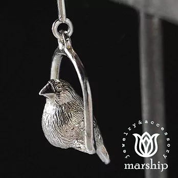 日本銀飾品牌 Marship 鞦韆上的文鳥耳環 925純銀 Swinging Java Sparrow 亮銀款亮銀