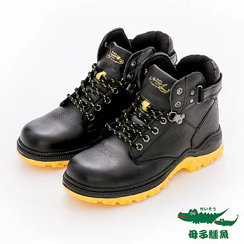 母子鱷魚(男) - 安全鞋系列 黃底英倫風鋼頭安全中筒靴 -黑JP25黑