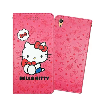 三麗鷗授權 Hello Kitty凱蒂貓 SONY Xperia XA1 Plus 甜心彩繪磁扣皮套(抱抱凱蒂)