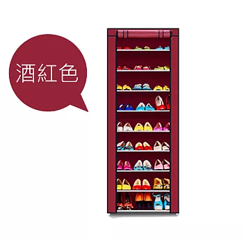 【E.dot】九層簡易穩固防塵防潑水收納鞋櫃酒紅