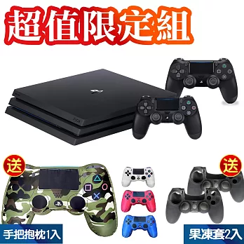 SONY PS4 Pro 7017系列1TB-極致黑+ 黑手把 ZCT2G+DS4 手把造型抱枕任選*1+手把專屬果凍套黑*2入抱枕-紅