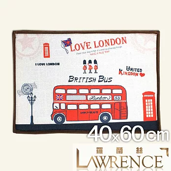 【羅蘭絲相框】BRITISH BUS麻棉印花止滑地墊 浴室墊 腳踏墊 防滑地墊(40x60cm)